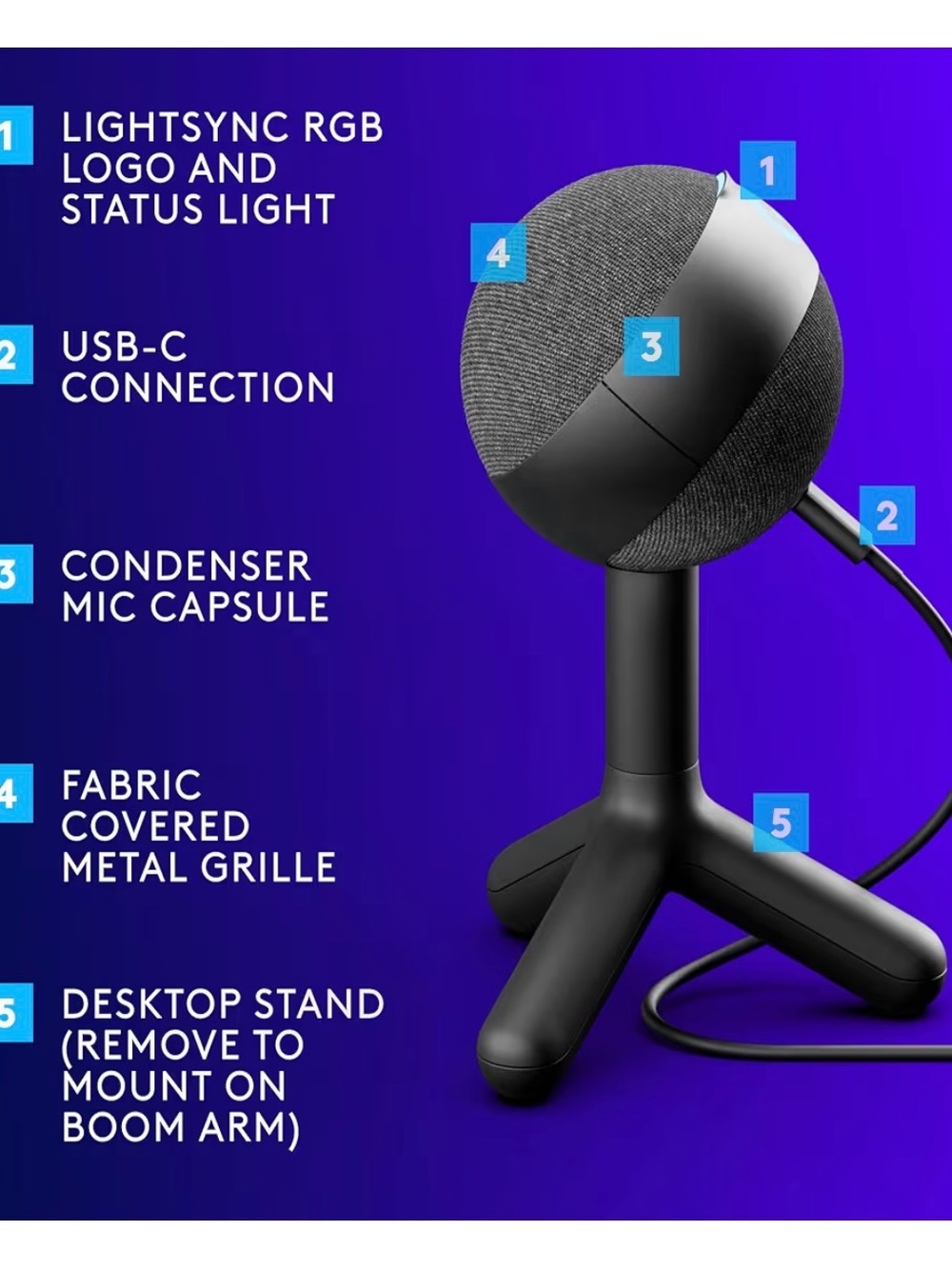 Logitech G Yeti Orb Condenser RGB Gaming Microphone - Picture 4 of 7
